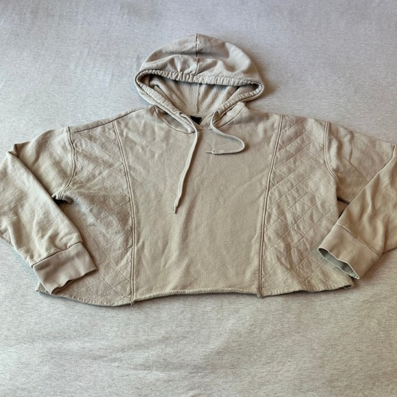 wild fable Tops - Wild Fable Women Tan Quilted Panel Cropped Hoodie Sweatshirt Size M RN17730